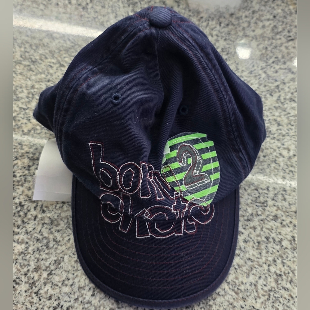 NWT GAP Kids Vintage Navy Blue Athletic Born 2 Skate Baseball Cap Hat S/M